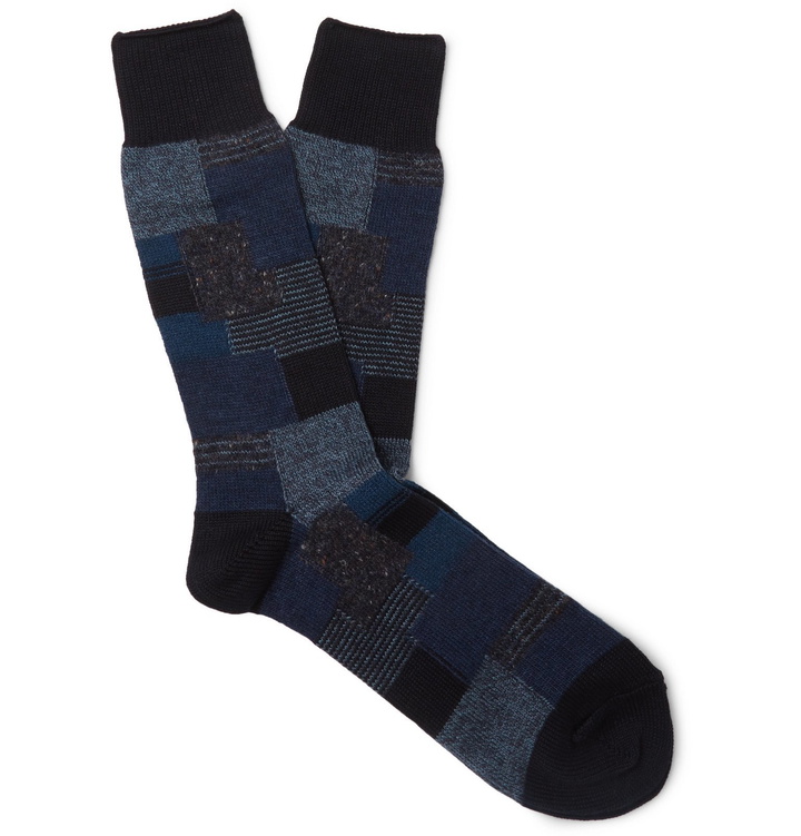 Photo: Anonymous Ism - Patchwork Jacquard Socks - Blue