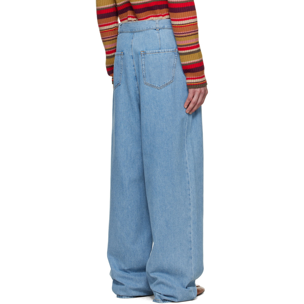 Dries Van Noten Blue Belted Pleat Jeans