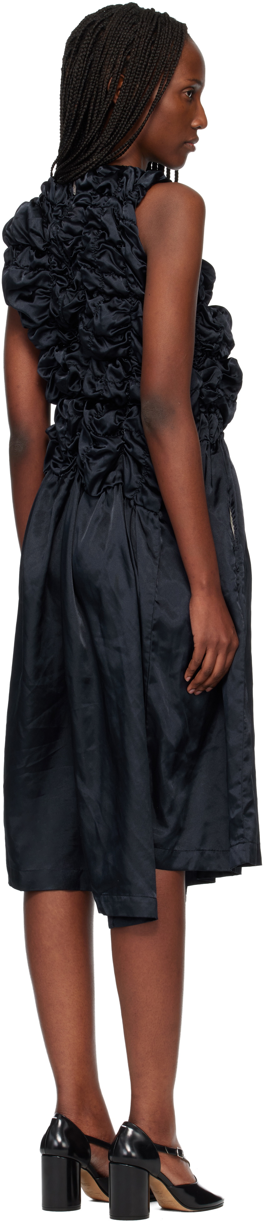 Comme des Garçons Comme des Garçons Navy Satin Thin Garment Dyed Midi Dress
