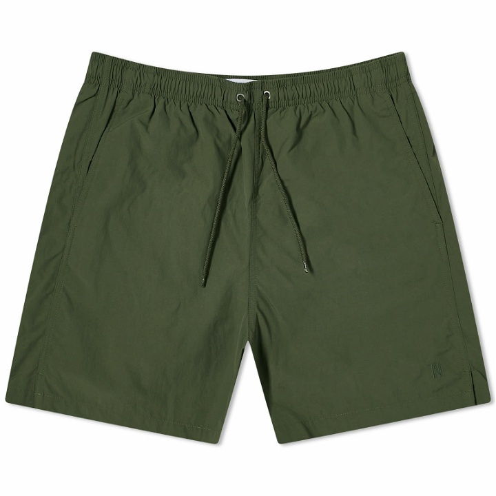 Photo: Norse Projects Men's Hauge Swim Shorts in Spruce Green