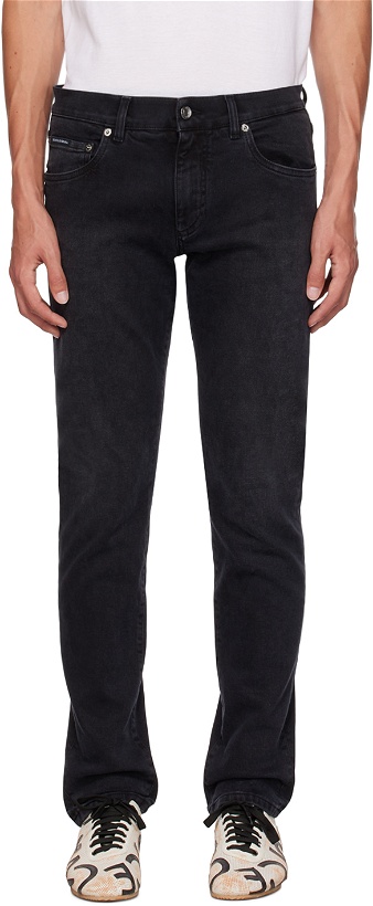 Photo: Dolce & Gabbana Black Slim-Fit Jeans