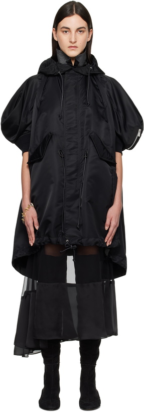 Photo: sacai Black Nylon Twill Hooded Vest Coat