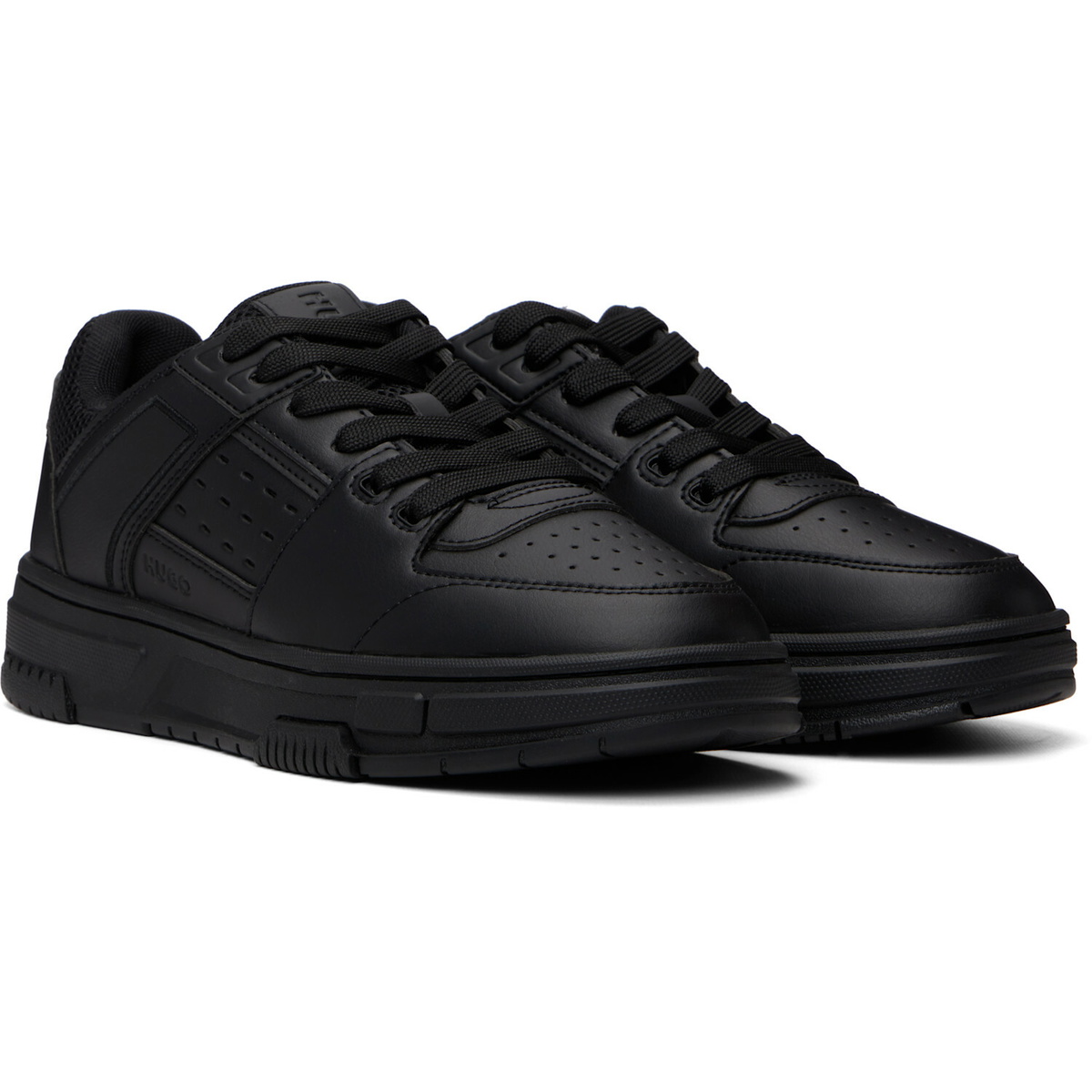 Hugo Black Mesh-Trim Faux-Leather Sneakers