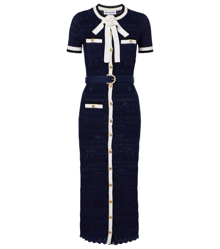 Photo: Self-Portrait Bow-detail pointelle cotton-blend midi dress