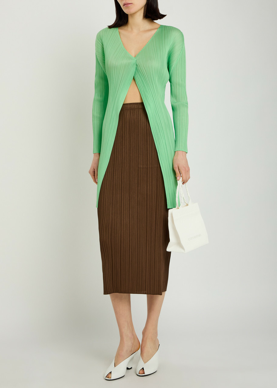 Pleats Please Issey Miyake Pleated Woven Coat Light Green