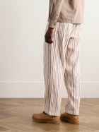 Kardo - Thomas Straight-Leg Embroidered Striped Cotton Suit Trousers - Neutrals