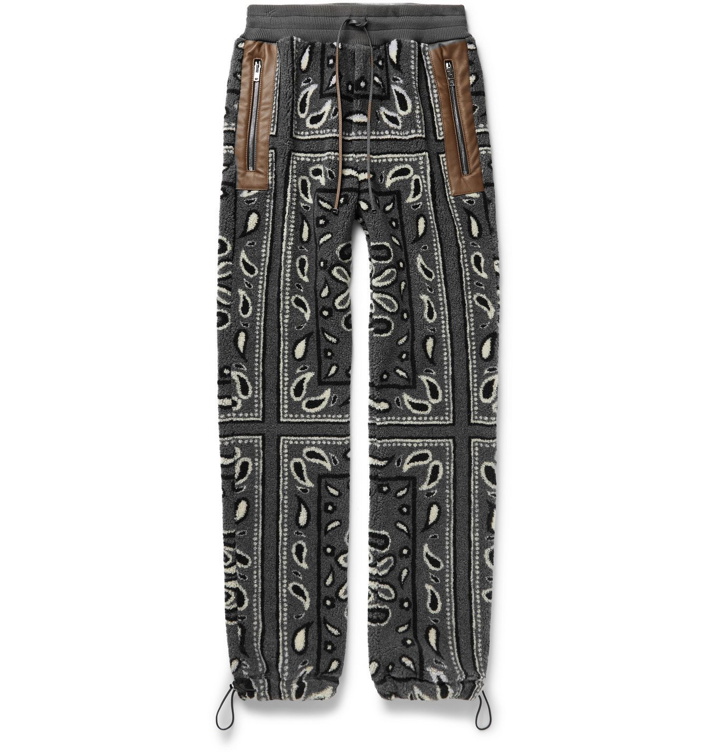 Photo: AMIRI - Leather-Trimmed Bandana-Print Fleece Sweatpants - Black
