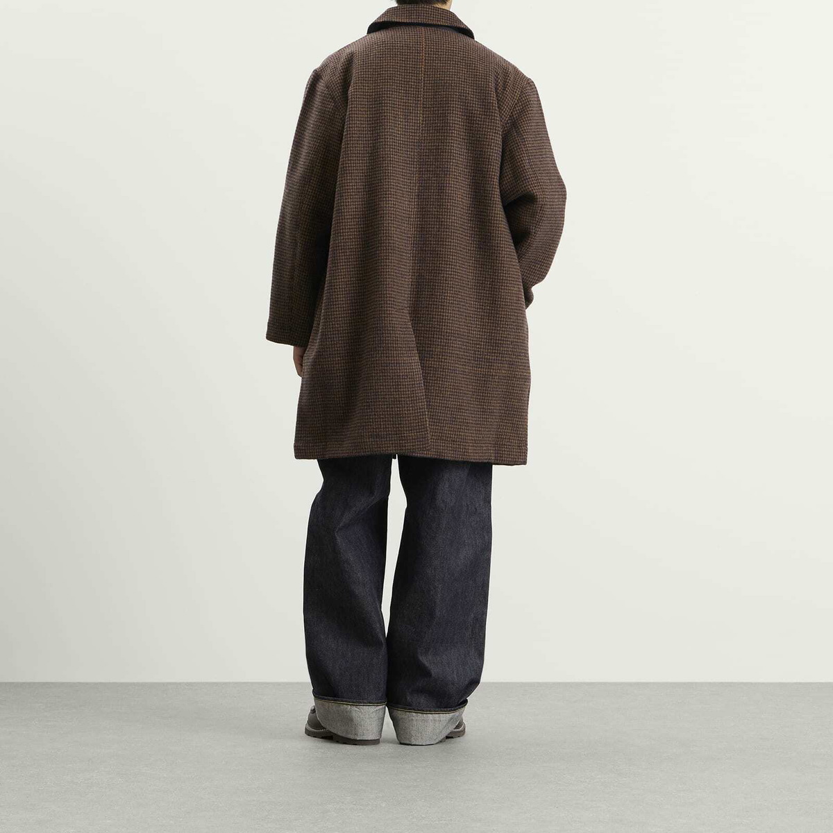 Universal Works Men's Wool Tweed Mix Stan Coat in Navy/Brown