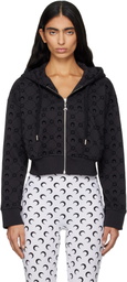 Marine Serre Black Moonogram Flocked Fleece Cropped Zipped Hoodie