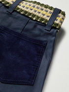 Adish - Tapered Wool-Trimmed Cotton-Twill Trousers - Blue