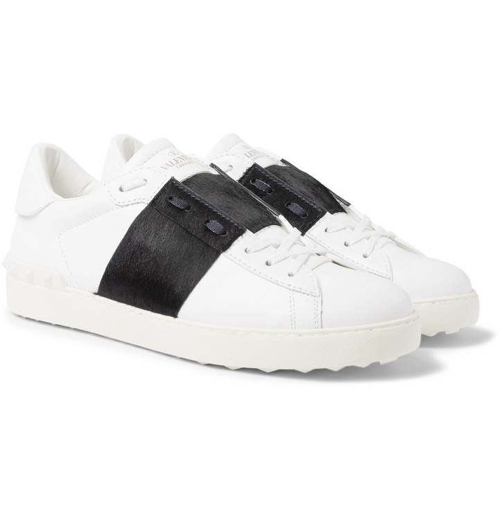 Photo: Valentino - Valentino Garavani Open Striped Leather and Calf Hair Sneakers - Men - White