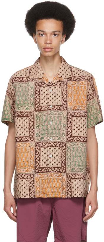 Photo: BEAMS PLUS Brown Block Print Open Collar Short Sleeve Shirt