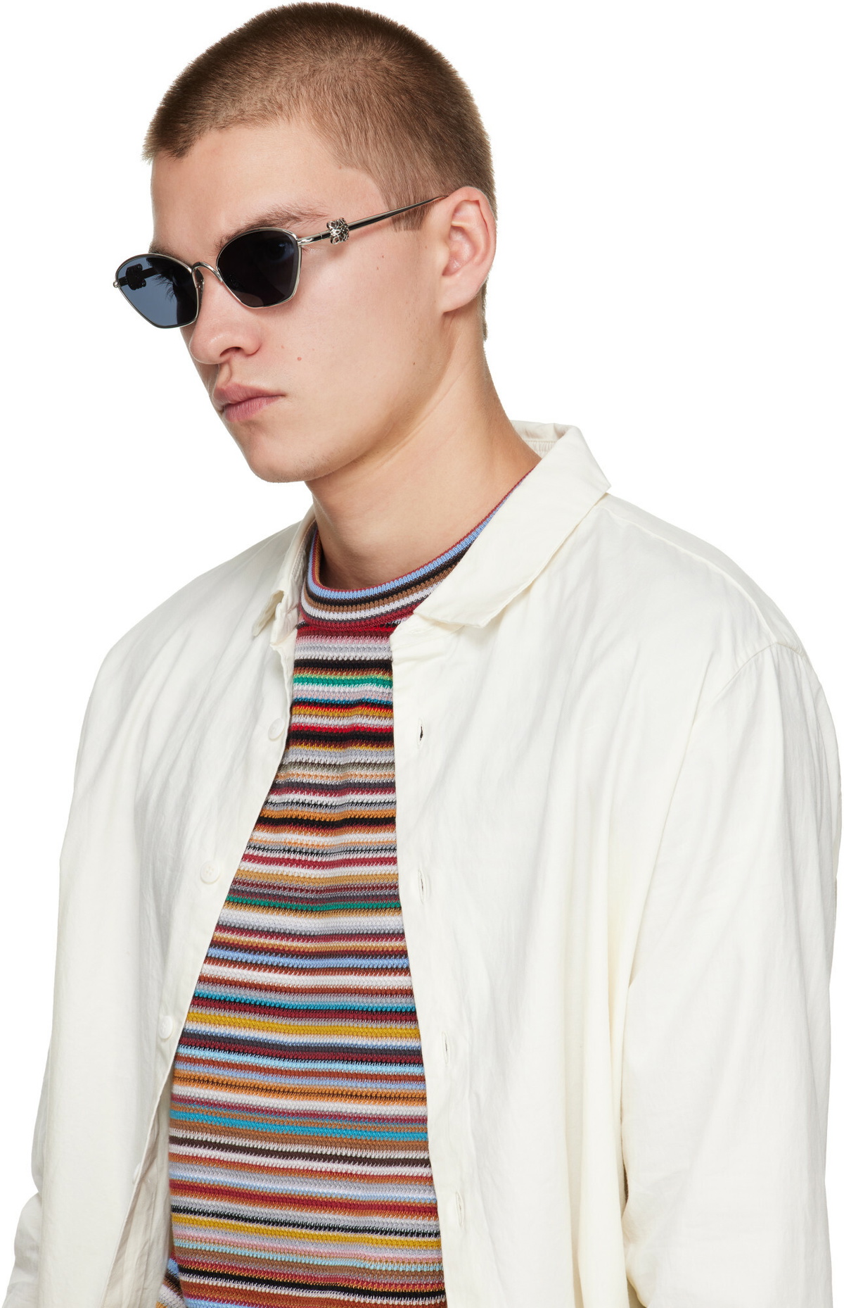 LOEWE Silver Anagram Hexagonal Sunglasses