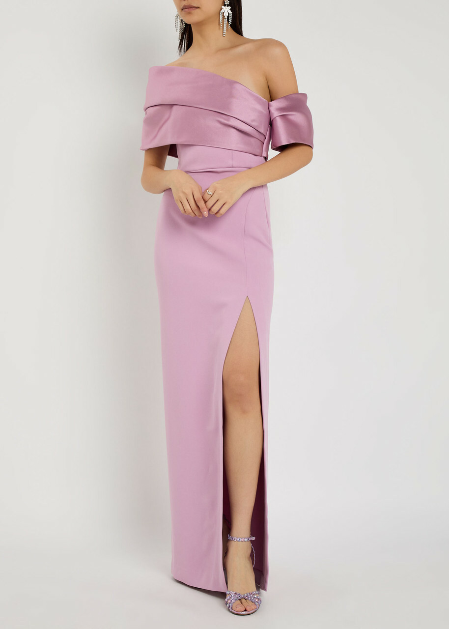 Solace London Alexis Off-the-shoulder Crepe Maxi Dress Lilac