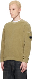 C.P. Company Beige Cotton Chenille Crewneck Lens Sweater