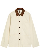 Drake's Corduroy Collar Cotton-twill Overshirt Ecru