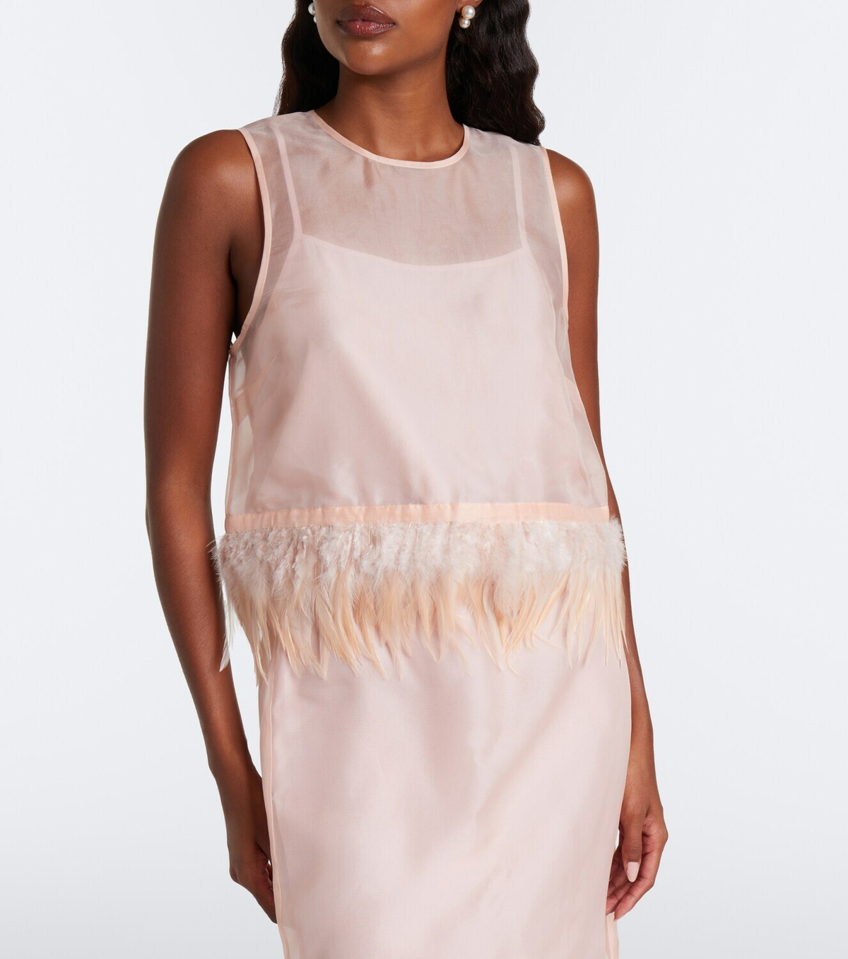 Staud Avi feather-trimmed silk top