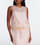 Staud Avi feather-trimmed silk top