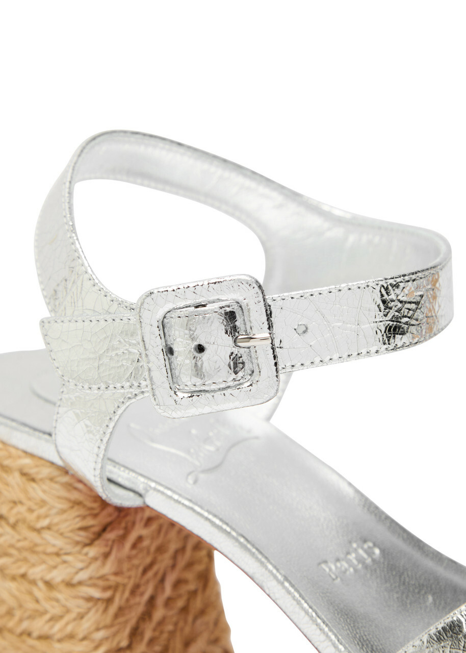 Christian Louboutin Calakala 85 Metallic Leather Espadrille Sandals Silver