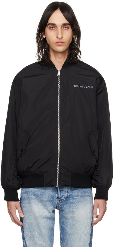 Photo: Tommy Jeans Black Embroidered Bomber Jacket