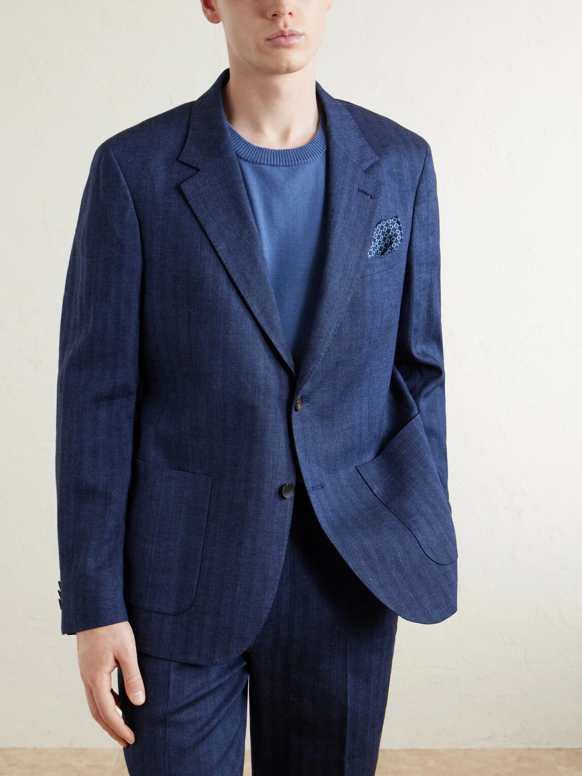 Mr P. - Herringbone Linen-Blend Suit Jacket - Blue