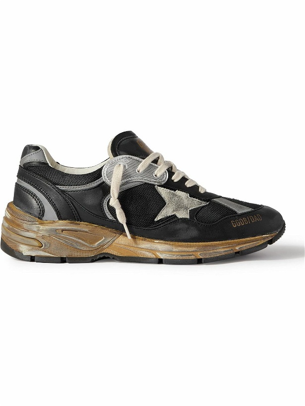 Photo: Golden Goose - Running Dad Distressed Scuba and Leather-Trimmed Mesh and Suede Sneakers - Black