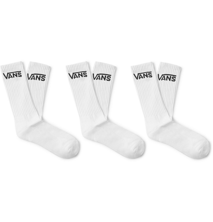 Photo: Vans - Three-Pack Logo-Intarsia Cotton-Blend Socks - White