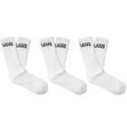 Vans - Three-Pack Logo-Intarsia Cotton-Blend Socks - White