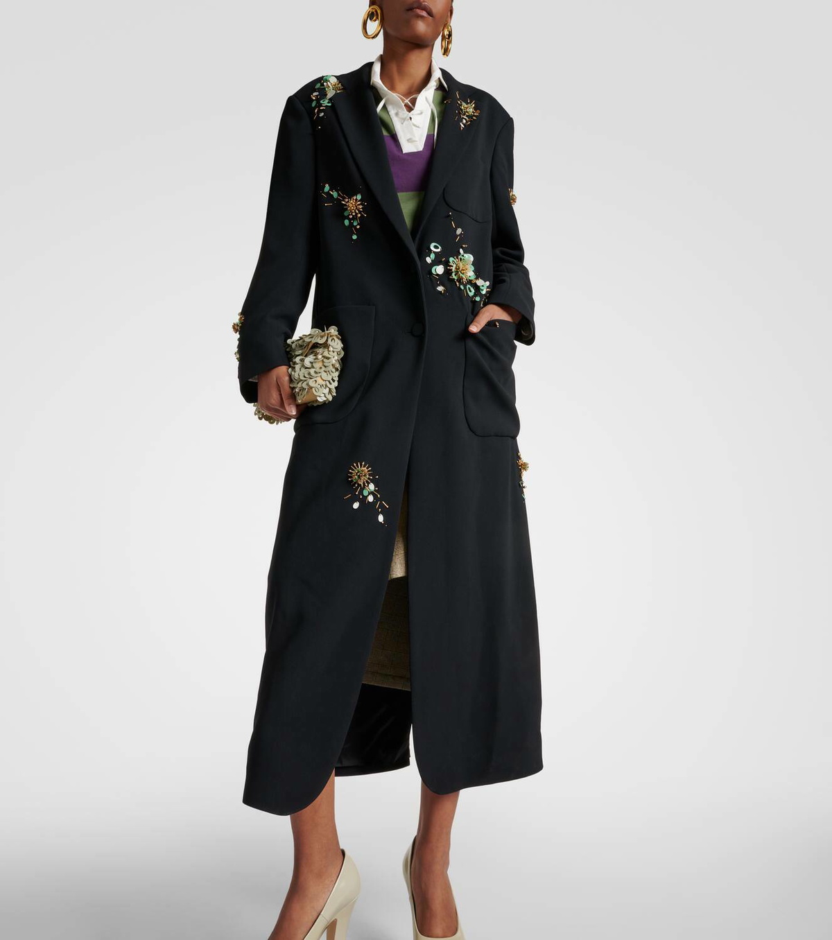 Dries Van Noten Embroidered crêpe coat Dries Van Noten