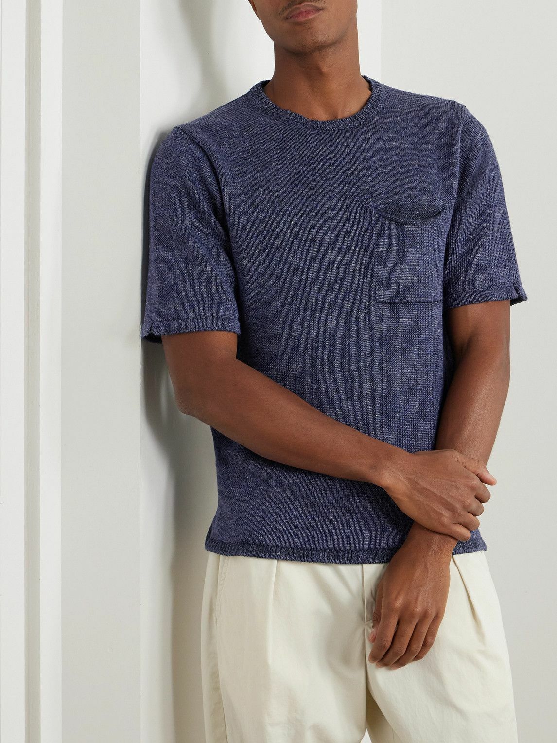 Inis Meáin - Knitted Linen T-Shirt - Blue