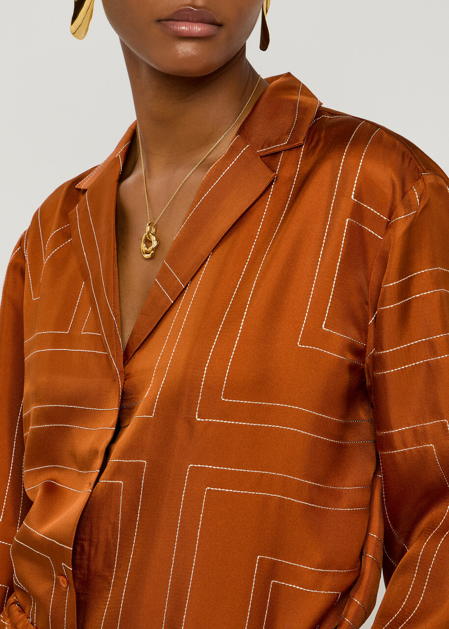 Toteme Logo-embroidered Silk-satin Shirt Terracotta