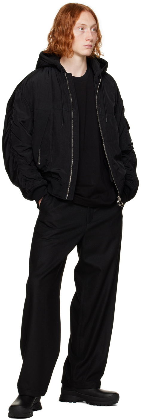 Solid Homme Black Hooded Bomber Jacket