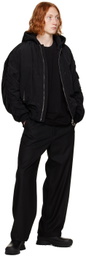 Solid Homme Black Hooded Bomber Jacket