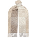 Loewe - Logo-Intarsia Fringed Wool and Cashmere-Blend Scarf - Neutrals