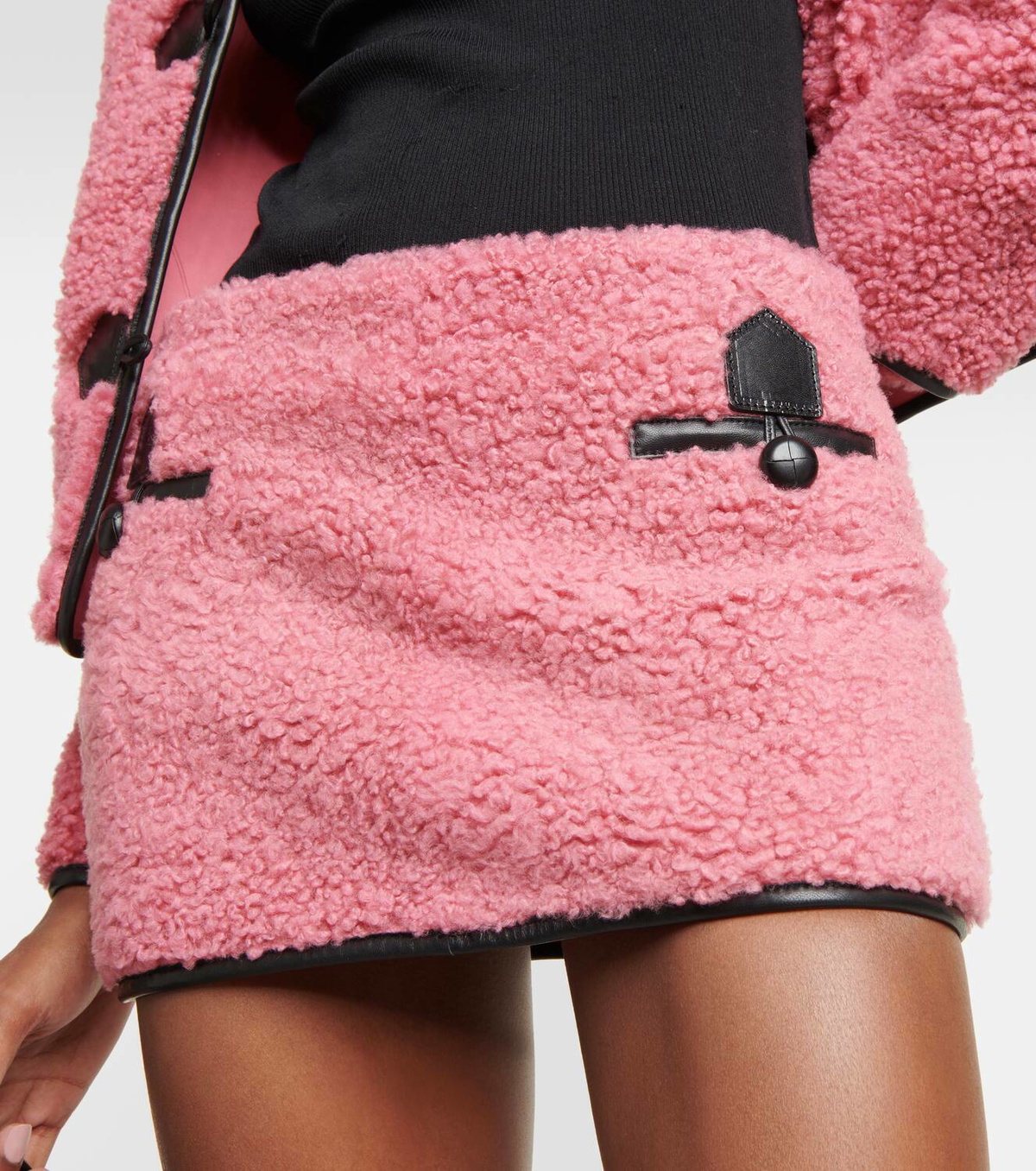 Blancha Leather-trimmed shearling miniskirt