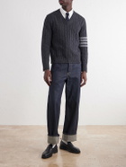 Thom Browne - 4-Bar Stripe Cable-Knit Cashmere Sweater - Gray