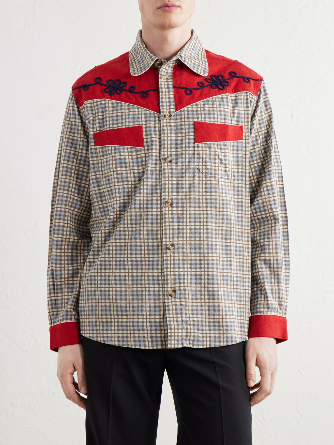 BODE - River City Western Checked Cotton Shirt - Red