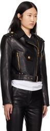 Balmain Black Zipped Leather Biker Jacket