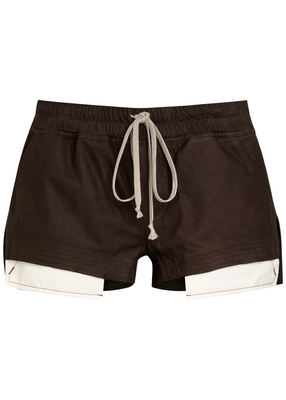 Rick Owens Fog Boxers Suede Shorts Dark Brown