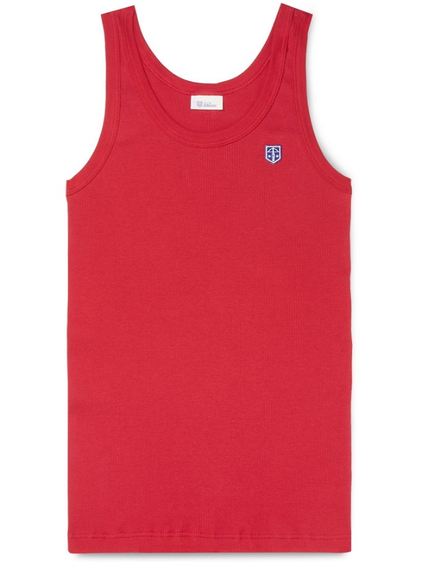 Photo: SCHIESSER - Friedrich Logo-Appliquéd Ribbed Cotton-Jersey Tank Top - Red