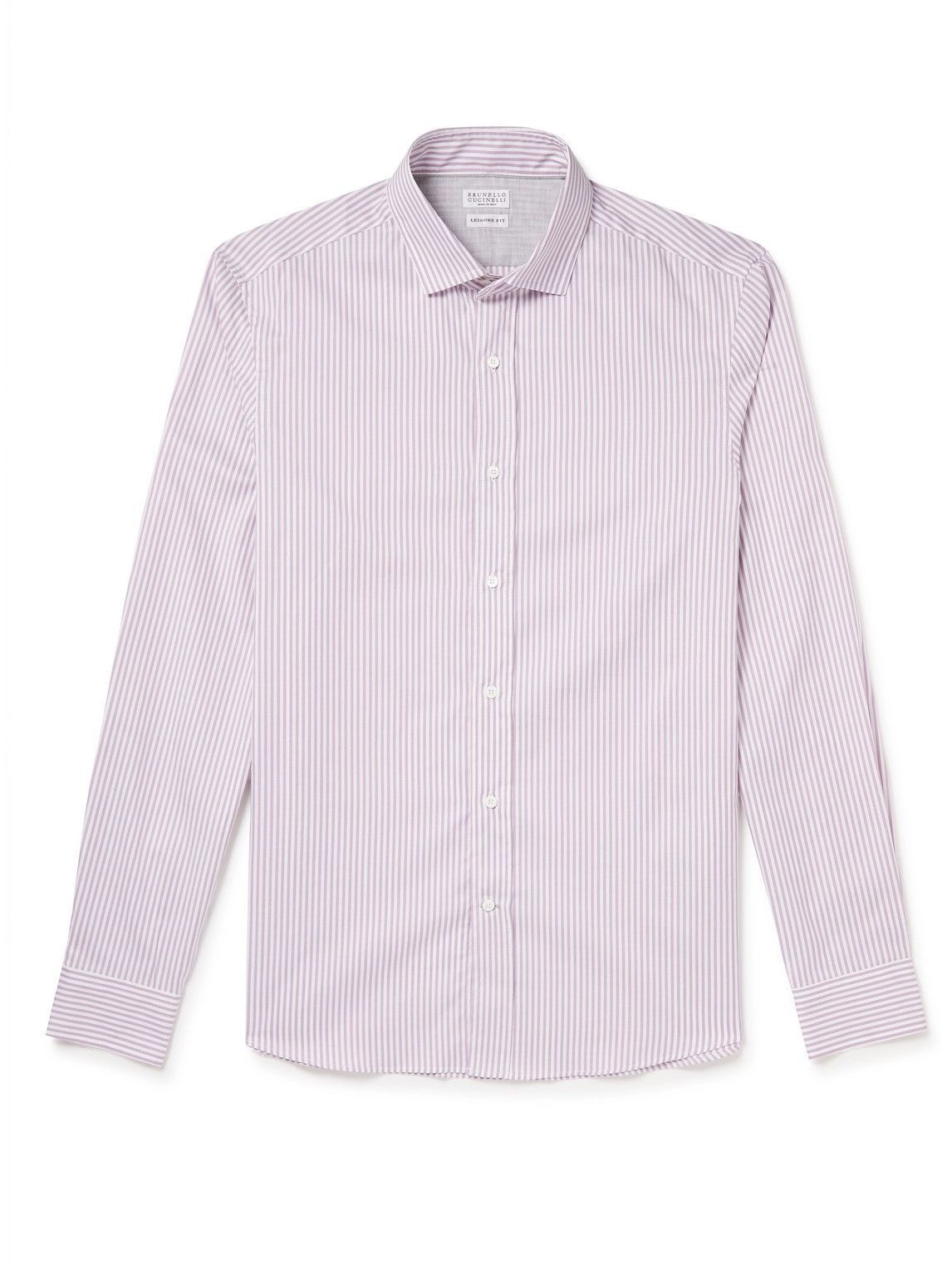 Brunello Cucinelli - Cutaway-Collar Striped Cotton-Poplin Shirt ...