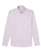 Brunello Cucinelli - Cutaway-Collar Striped Cotton-Poplin Shirt - Purple