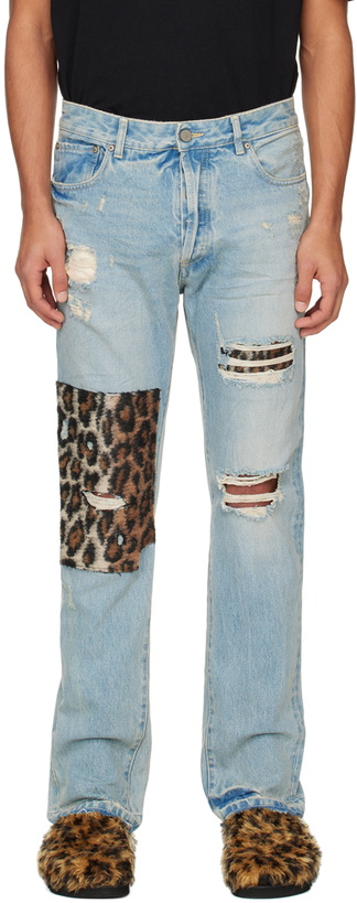 Photo: Palm Angels Blue Animalier Patch Jeans