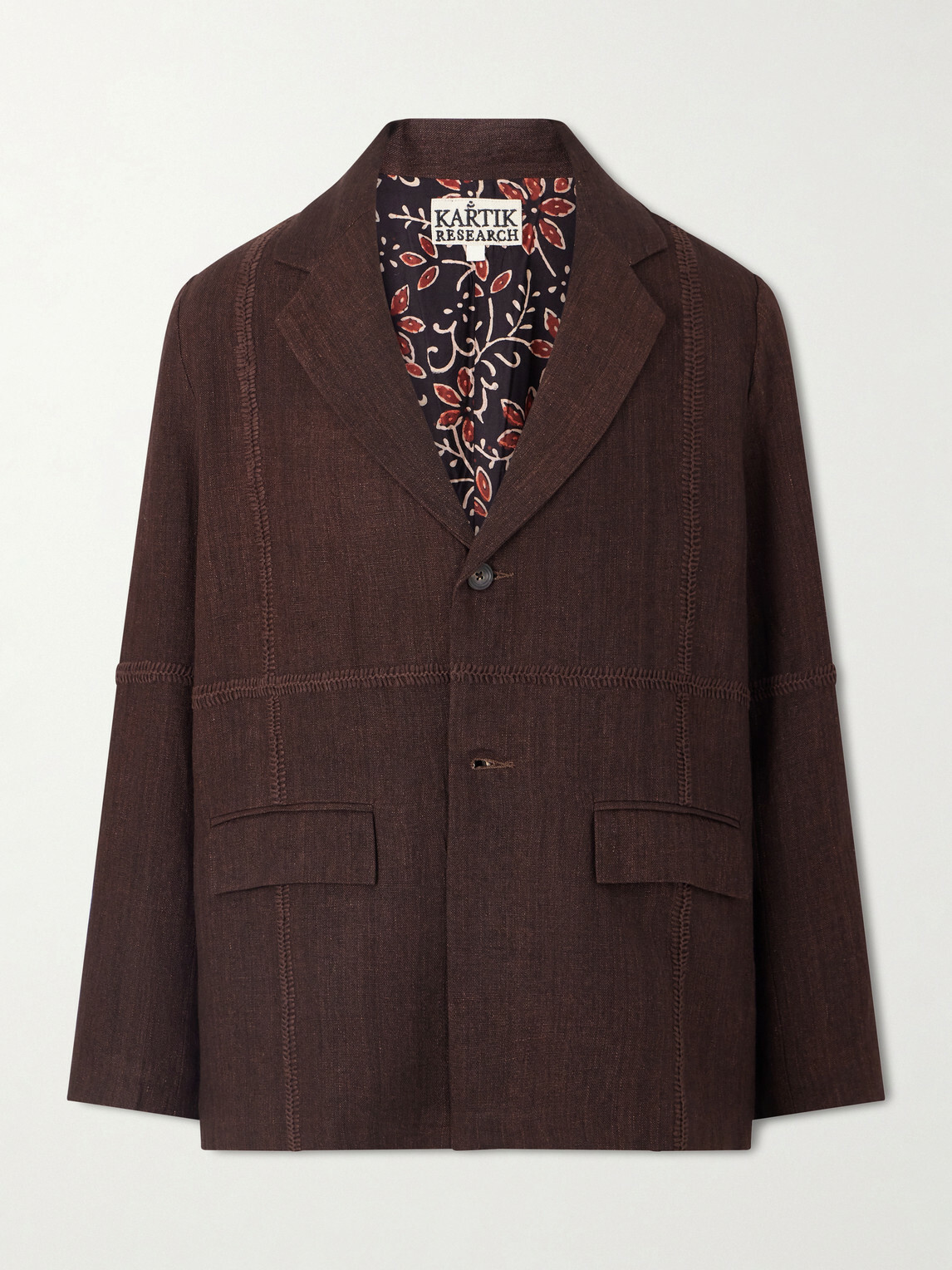 Kartik Research - Rabari Embroidered Linen Suit Jacket - Brown