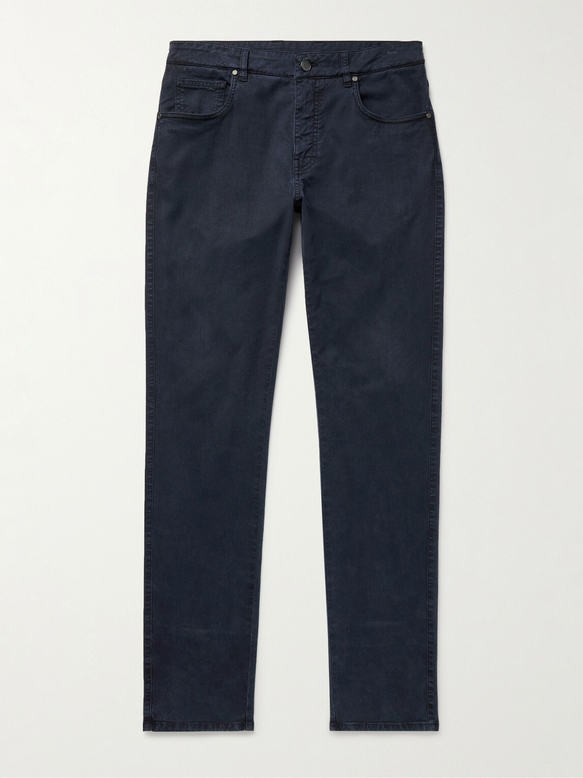 Purdey - Slim-Fit Straight-Leg Cotton-Blend Twill Trousers - Blue