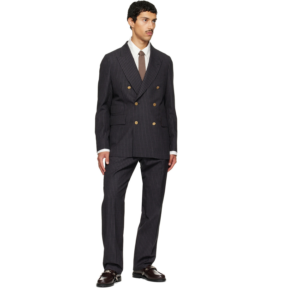 Paul Smith Brown Silk Pin Dot Tie