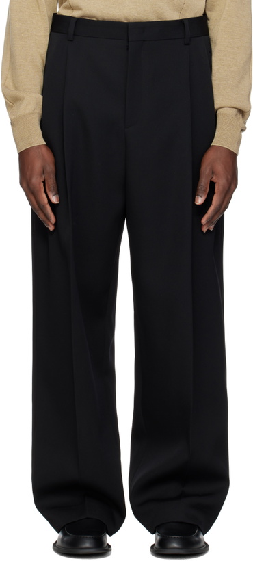 Photo: RECTO Black Double Pleated Wide Trousers