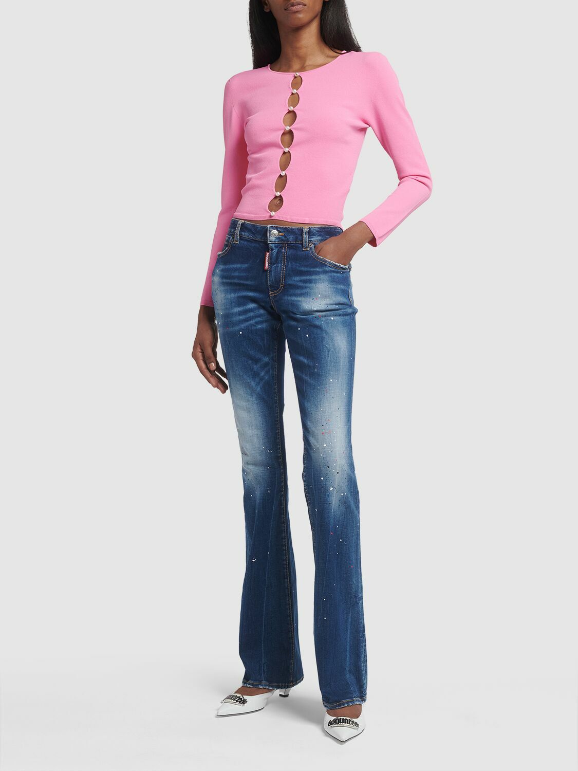 デニム・ジーパン Dsquared2 Black Mid-Rise Twiggy Flare Jeans Black Bull Medium Waist Flare Twiggy Jeans
