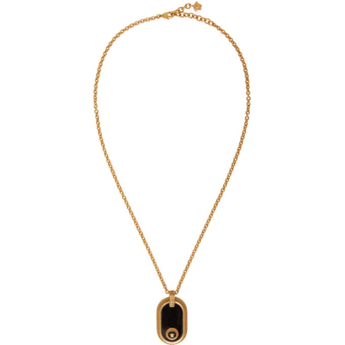 Photo: Versace Gold and Black Medusa Resin Oval Pendant Necklace