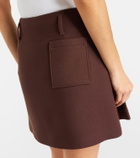 Loewe Leather-trimmed pleated wool and silk miniskirt